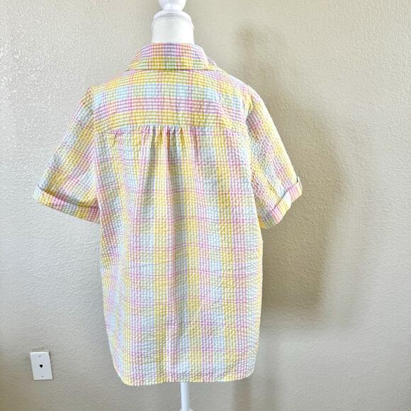 American Sweetheart Shirt Womens XL White Pastel Plaid Easter Seersucker Button - Picture 7 of 14